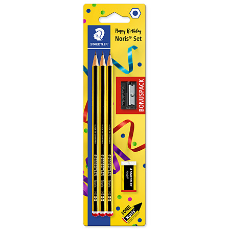 Staedtler Noris Set - 3x HB graphite pencils, 1 eraser & 1 sharpener