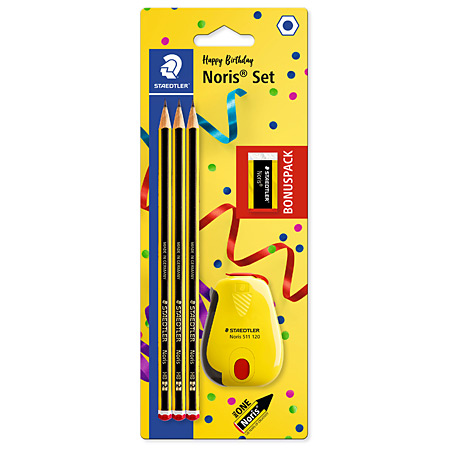 Staedtler Noris Set - 3x HB graphite pencils, 1 eraser & 1 sharpener with tank