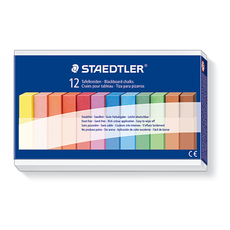 Staedtler Box of 12 black board chalks - coloured