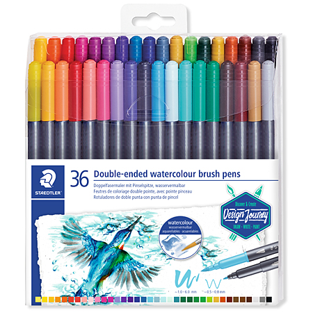 Staedtler Marsgraphic Duo - plastic pouch - assorted watersoluble duo pens (brush tip & round tip 0,5-0,8mm)