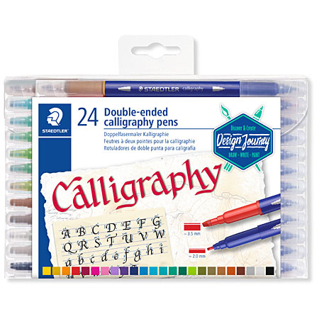 Staedtler Calligraph Duo - étui en plastique - assortiment de feutres calligraphie duo (pointes biseautées 3,5mm & 2,0mm)