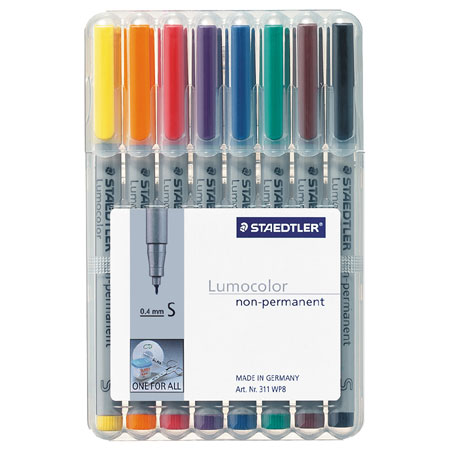 Staedtler Lumocolor Niet Permanent S - plastieken etui - assortiment van viltstiften met super-fijne punt (0,4mm)