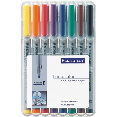 Staedtler Lumocolor Niet Permanent B - plastieken etui - assortiment van viltstiften met schuine punt (1/2,5mm)