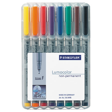 Staedtler Lumocolor Niet Permanent F - plastieken etui - assortiment van viltstiften met fijne punt (0,6mm)