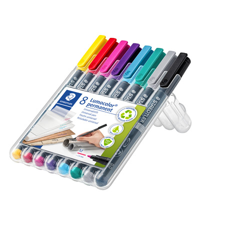 Staedtler Lumocolor permanent pen 317 - étui en plastique - assortiment de 8 feutre universel permanent - rechargeable - pointe moyenne (1mm)