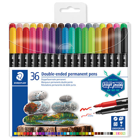 Staedtler Twin-Tip Permanent - plastic pouch - assorted permanent duo pens (fine & ultra-fine tip)