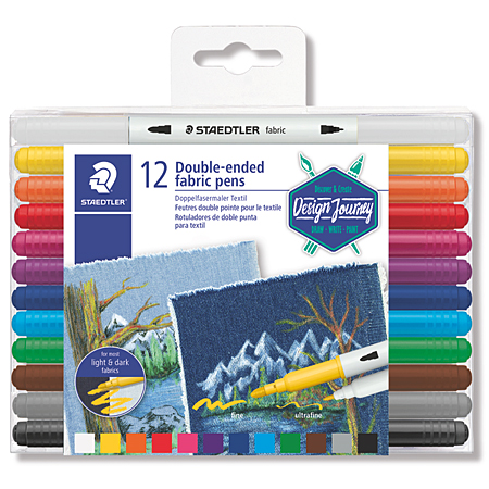 Staedtler Fabric Marker Duo - plastic pouch - 12 assorted duo textile pens (fine & ultra-fine tip)