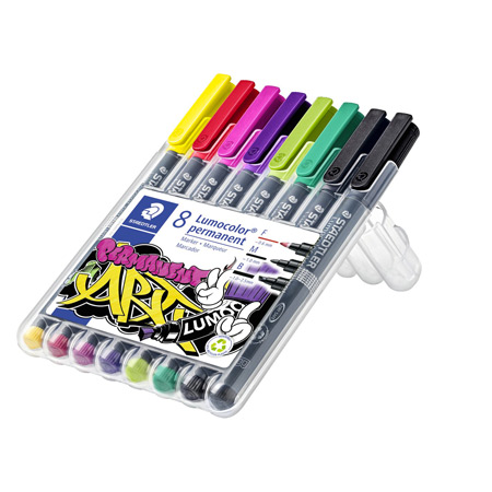 Staedtler Lumocolor 31 - étui en plastique - assortiment de 8 feutres universel permanent - rechargeable - différentes tailles