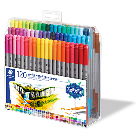 Staedtler Double-ended Fibre-tip Pens - plastic etui - assortiment van duostiften (ronde punten 3mm/0,5-0,8mm)