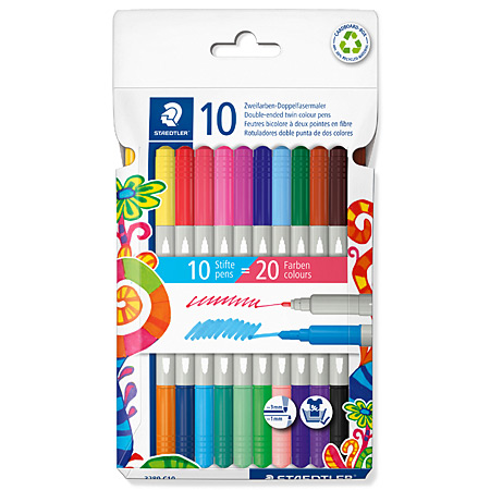 Staedtler Cardboard box - 10 assorted bicoloured pens with dual tip (fine/broad)