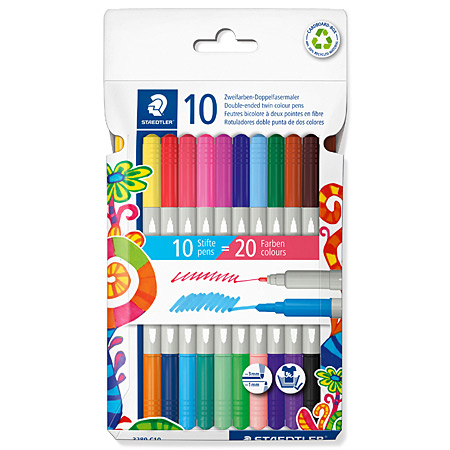 Staedtler Etui en carton - assortiment de 10 feutres bicolore à double pointe (fine/large)
