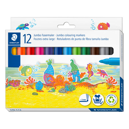 Staedtler Noris Jumbo 340 - étui en carton - assortiment de 12 feutres de coloriage - pointe ogive (3mm)