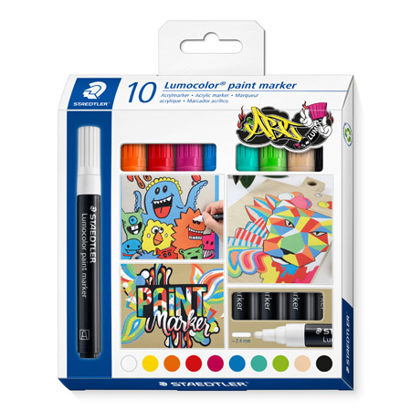 Staedtler Lumocolor Paint Marker 349 - karton etui - assortiment van verfmarker - medium conische punt (2,4mm)