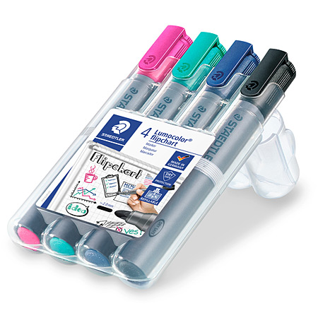Staedtler Lumocolor Flipchart Marker - plastic etui - assortiment van markers met ronde punt