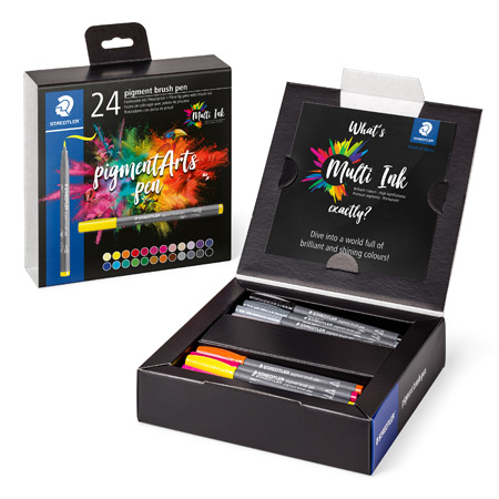 Staedtler Pigment Brush Pen 371 - boîte en carton - assortiment de feutre à encre pigmentée - pointe pinceau