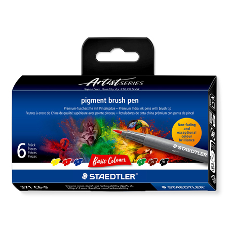 Staedtler Pigment Brush Pen 371 - étuis en carton - assortiment de feutre à encre pigmentée - pointe pinceau