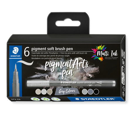 Staedtler Pigment Soft Brush Pen 372 - boîte en carton - assortiment de 6 feutre à encre pigmentée - pointe pinceau souple