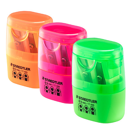 Staedtler Taille-crayon double - réservoir en plastique - diamètres 8 & 11mm - couleurs néon assorties