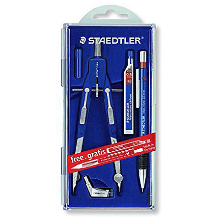 Staedtler Mars Comfort 552 - precision compas with centre wheel & adaptor - diameter up to 350mm + propelling pencil 0,5mm & leads