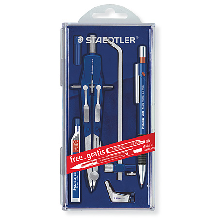 Staedtler Mars Comfort 552 - precision compas with centre wheel, adaptor & extension bar - diameter up to 585mm + propelling pencil 0,5mm & leads