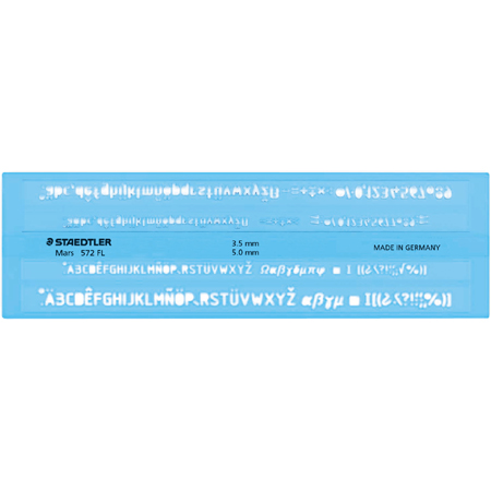 Staedtler Mars 572 FL - plastic lettersjabloon - recht schrift in klein- & hoofdletters - letterhoogten 3,5 & 5,0mm