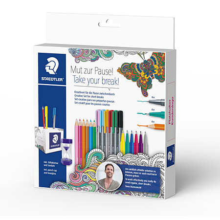 Staedtler Take your Break - set with 1 pencil holder, 1 hourglass & 18 pencils & pens