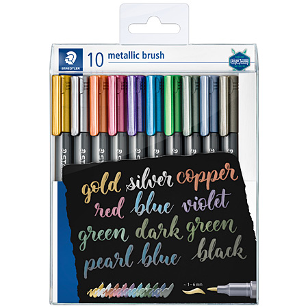 Staedtler Metallic Brush - plastic wallet - assorted brush pens - 10 metallic colours