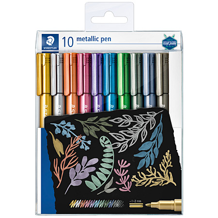Staedtler Metallic Pen - plastic wallet - assorted fibre tip pens - 10 metallic colours