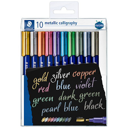 Staedtler Metallic Calligraphy - étui en plastique - assortiment de feutres calligraphie - 10 couleurs métallisées
