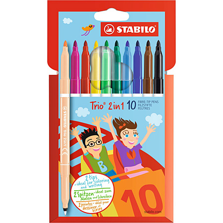 StabiloTrio 2 in 1 - cardboard wallet - 10 assorted marker with double tip