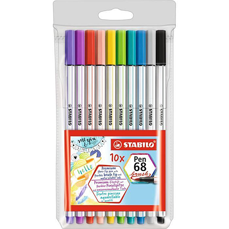 Stabilo Pen 68 Brush - plastic wallet - assorted markers