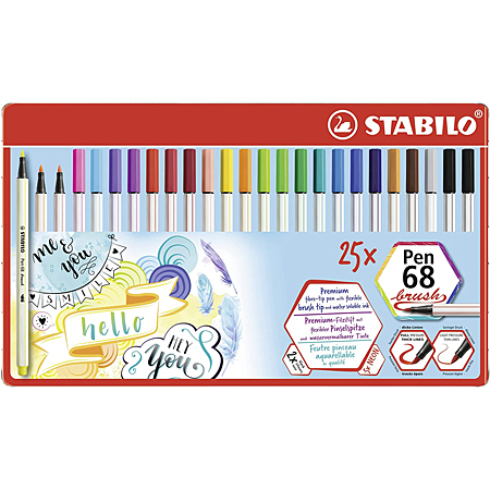 Stabilo Pen 68 Brush - metal tin - assorted markers