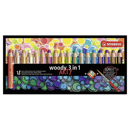 Stabilo Woody 3 in 1 Arty - kartonnen etui - assortiment van aquarel kleurpotloden