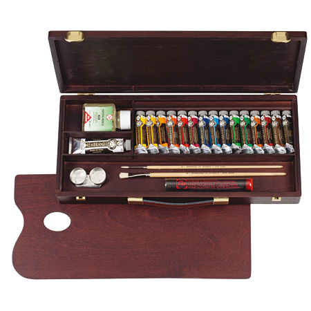 Talens Rembrandt - Traditional Box - extra-fine oil colour - 15 assorted 15ml tubes, 1x40ml tube, medium & accessories
