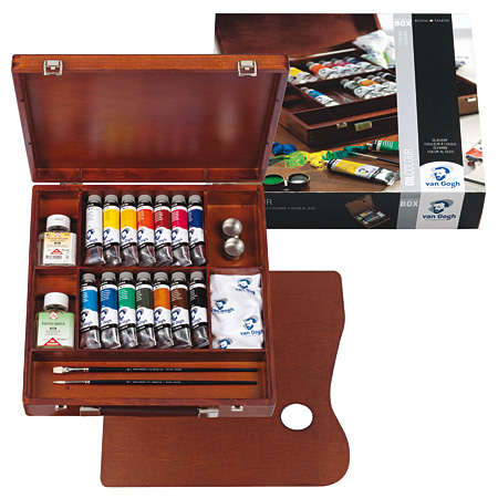 Talens Van Gogh Inspiration - wooden box - 14 assorted 40ml tubes of fine oil colour, mediums & accessories