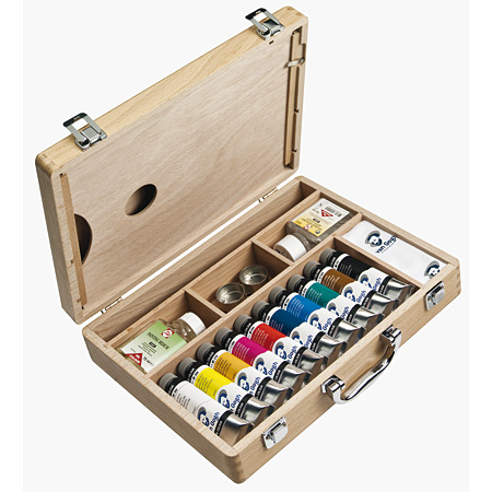 Talens Van Gogh Basic - wooden box - 10 assorted 40ml tubes of fine oil colour, mediums & accessories