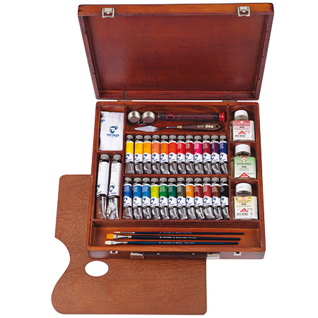 Talens Van Gogh Expert - wooden box - 24 assorted 20ml tubes & 2x60ml tubes of fine oil colour, mediums & accessories