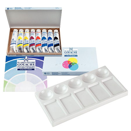 Talens 8 assorted 20ml tubes of extra-fine gouache + 1 palette