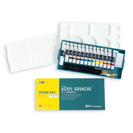 Turner Acryl Gouache Prime Set - assortiment de 13 tubes de 11ml + 1 tube de 20ml + accessoires