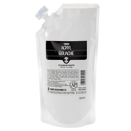 Turner Acryl Gouache - extra-fijne acryl-plakkaatverf - flowpack 250ml - titanium wit