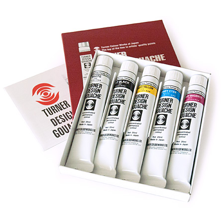 Turner Design Gouache - 5 assorted 25ml tubes of extra-fine gouache - primary colours