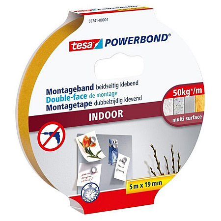 Tesa Powerbond Indoor - dubbelzijdige montage kleefband - voor binnengebruik - rol 19mmx5m