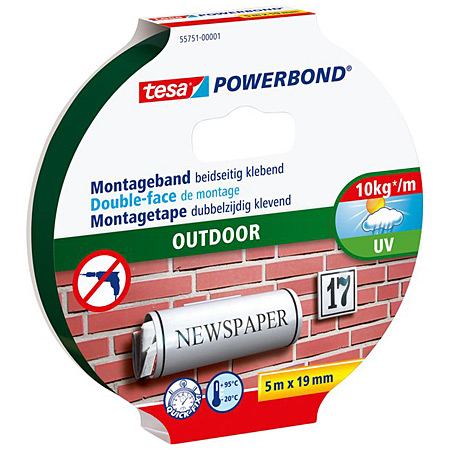 Tesa Powerbond Outdoor - ruban adhésif double-face de fixation - pour extérieur - rouleau 19mmx5m