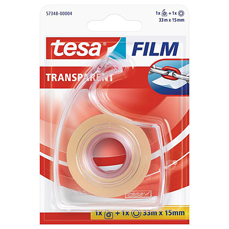 Tesa Film Transparent - ruban adhésif - 1 rouleau (33mmx15m) + dérouleur à main Easy Cut