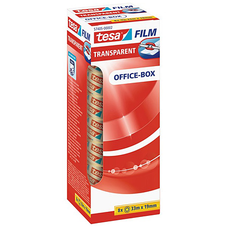 Tesa Film Transparent Office-Box - boîte de 8 rouleaux de ruban adhésif transparent - 19mmx33m