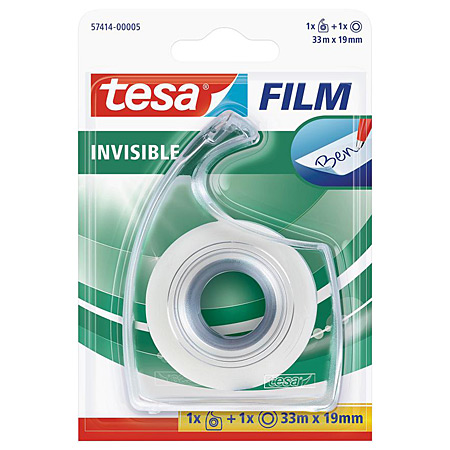 Tesa Film Invisible - 1 rouleau adhésif (19mmx33m) + 1 dérouleur Easy Cut