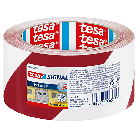 Tesa Signal Premium - waarschuwingstape - PVC - rol 50mmx66m - rood/wit