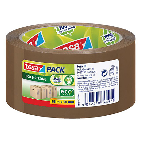 Tesa EcoLogo Eco&Strong - ruban adhésif d'emballage - PP recyclé - rouleau 50mmx66m