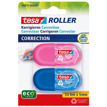 Tesa Eco Logo Roller - pack of 2 correction tapes - 5mmx6m - pink & blue