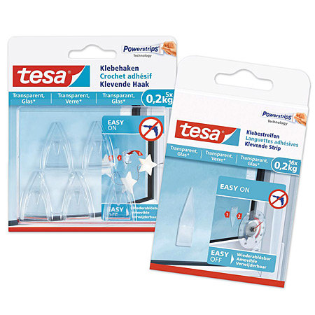 Tesa Pack of 2 self-adhesive hooks for glass & transparent surfaces - to 200g